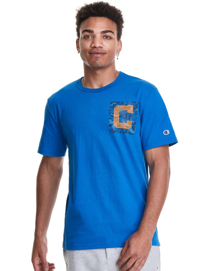 Champion Herre T-Shirts Blå - Heritage Camo Cross Stitch C Logo - Danmark BDY-048231